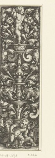 Candelabrum with leafy scrolls and four children
