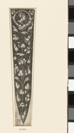 Design for a scabbard with the head of a woman wearing a crown at the top