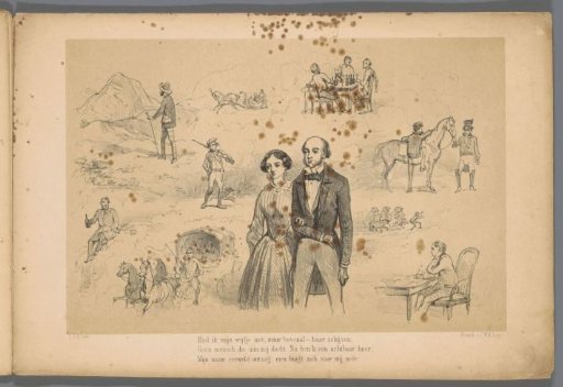Married couple surrounded by events from the past