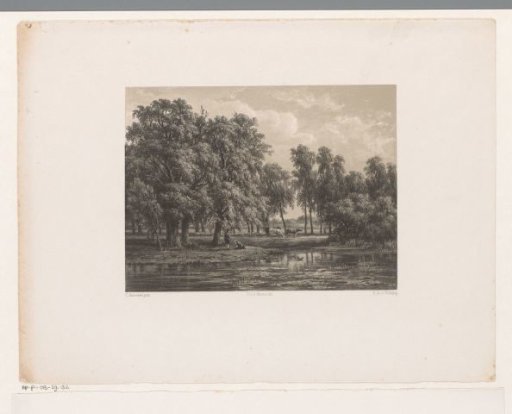 Wooded landscape with two figures and cows