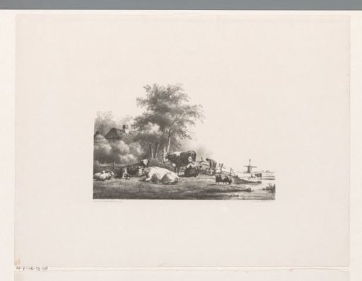 Landscape with farm, flock and milking woman