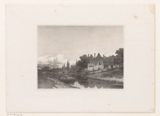 Landscape with river, houses and figures
