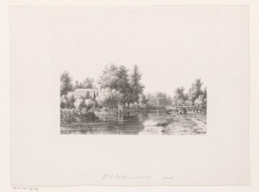 View of a river with a farm and a drawbridge