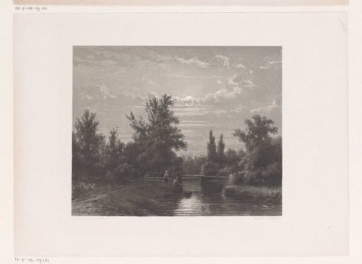 Fishermen by a river at full moon
