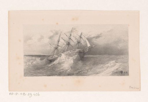 Sailing ship in a storm at sea