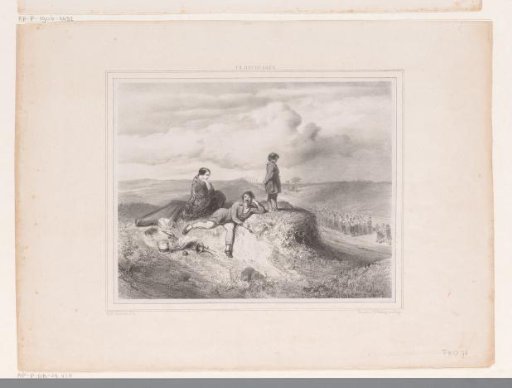 Resting man, woman and child on a hill