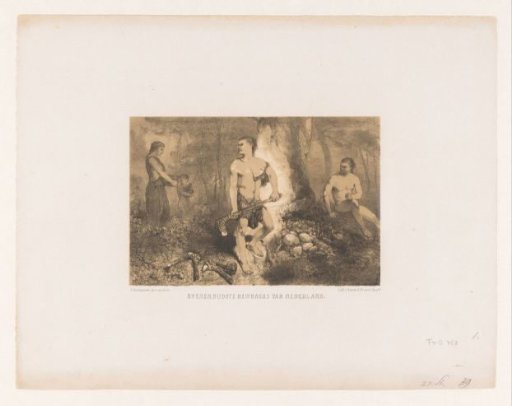 Men, woman, and child in a forest