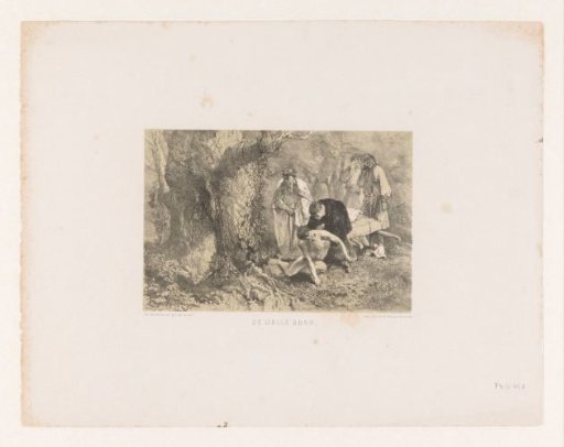 Sick person being carried to a hollow tree