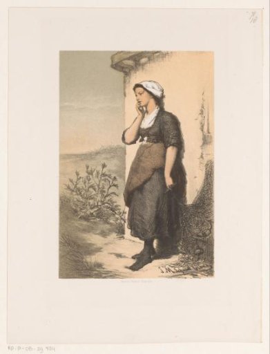 Woman leaning against an exterior wall