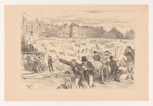 Satirical print on the infilling of the Damrak
