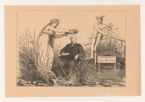 Satirical print on the blocked passage of the Diemerbrug