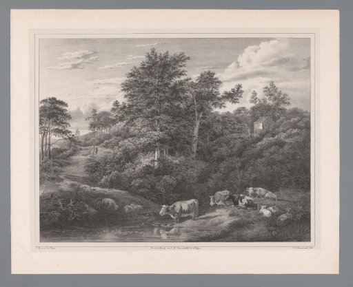 Landscape with cows by the water