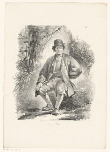 Young Man with Hat Sitting on a Tree Stump