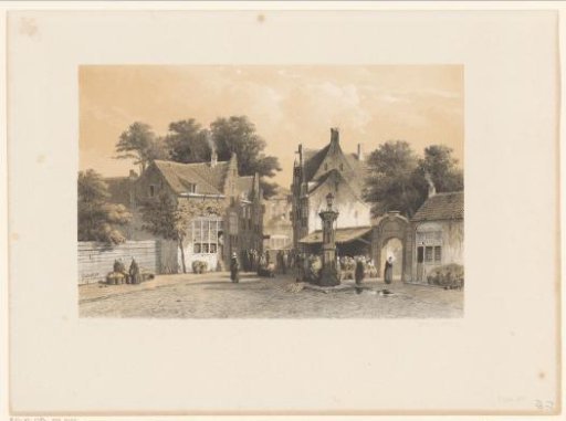 Village view with women at the fountain