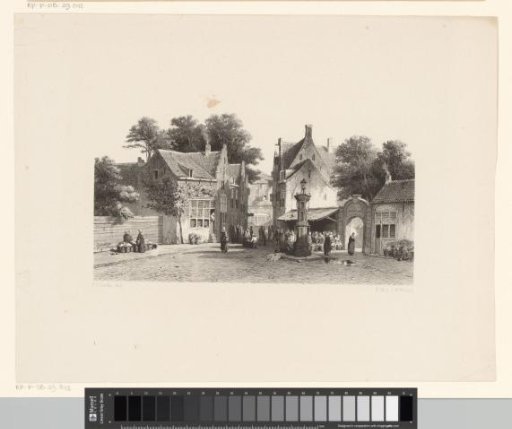 Village view with women at the fountain