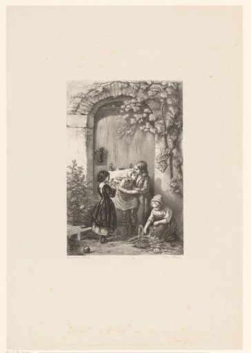 Four girls before a door