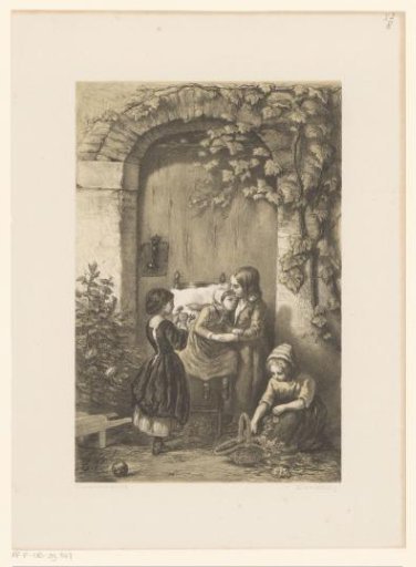 Four girls before a door
