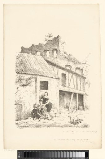 Woman and Children Playing on the Pavement with Puppies