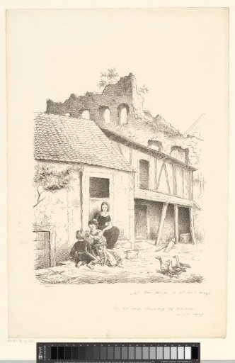 Woman and Children Playing on the Pavement with Puppies
