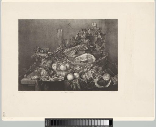 Still life with ham, lobster and fruit