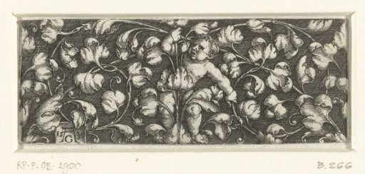 Frieze with leafy scrolls and a child
