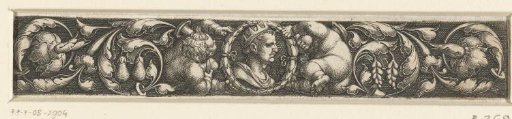 Frisian with a bust, leafy scrolls, and two children