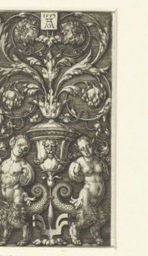 Flat decoration with two female satyrs with fish tails