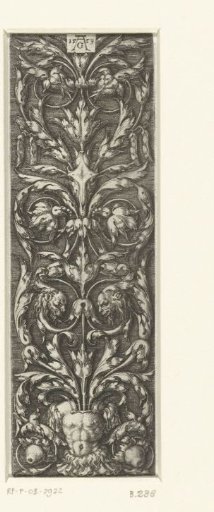 Flat decoration with leafy scrolls and a breastplate