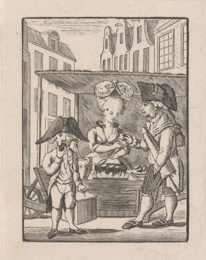 Street Vendor of Oliebollen with Two Customers