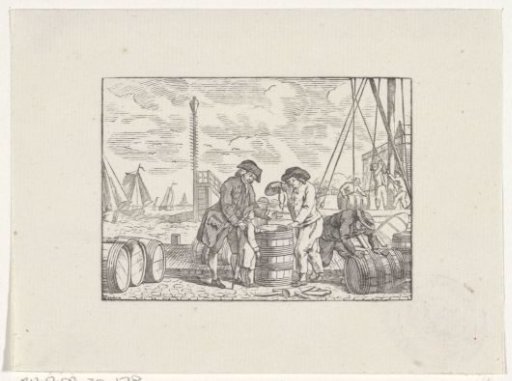 Men on a Quay with Barrels of Fish at Work