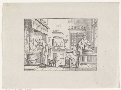 Kitchen interior with two women at work