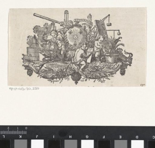 Vignette with Scientific Instruments and Three Putti