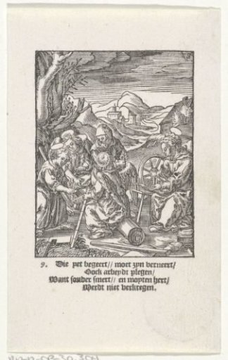 Christ Child sawing a tree trunk