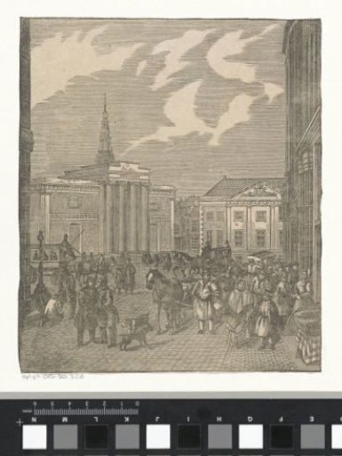 View of the Dam in Amsterdam with the Beurs van Zocher and the Commandant's House
