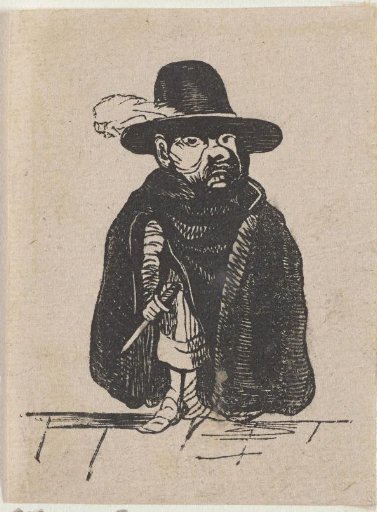 Caricature of a Man with a Hat, a Cape and a Dagger