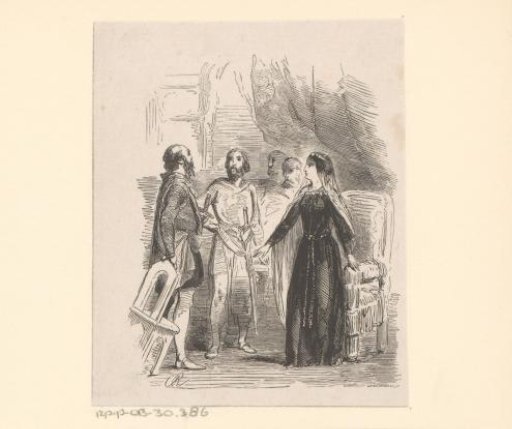 Two Men with Swords and a Woman with a Veil