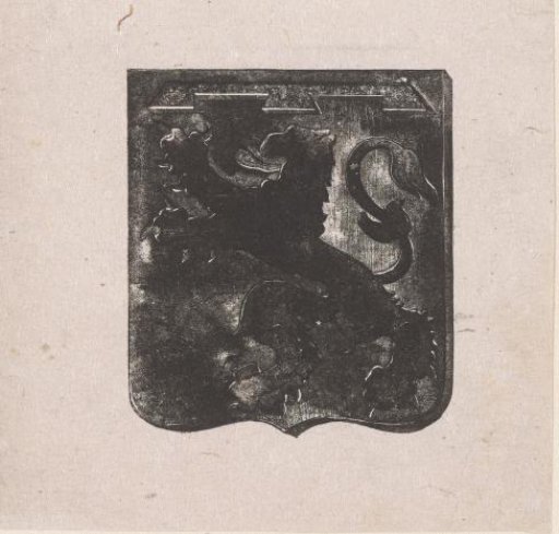 Vignette with a coat of arms featuring the silhouette of a lion