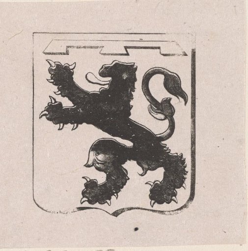 Vignette with a coat of arms featuring the silhouette of a lion