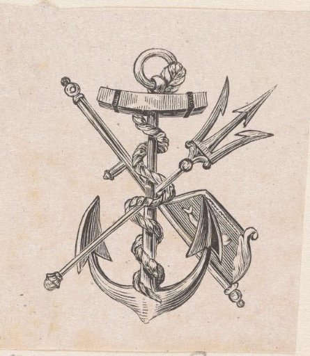 Vignette with an anchor and other maritime objects