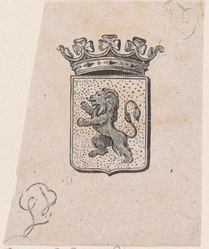 Vignette with a coat of arms featuring a lion