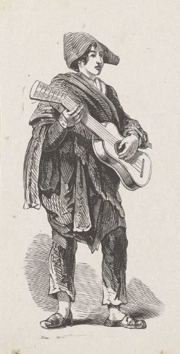 Standing young man playing a stringed instrument