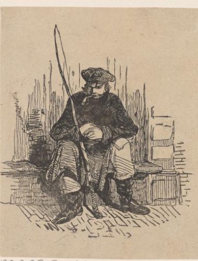 Sitting fisherman with a fishing rod