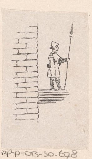 Watchman with a spear on a platform