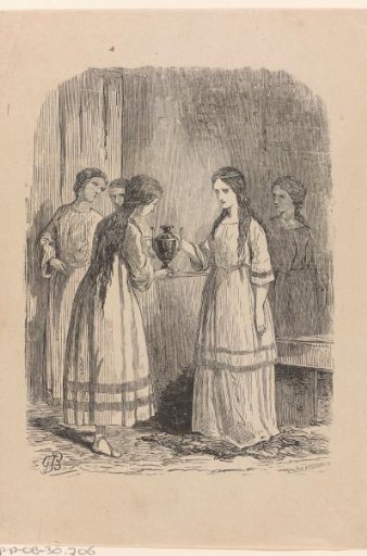 Woman offering a jug to another woman