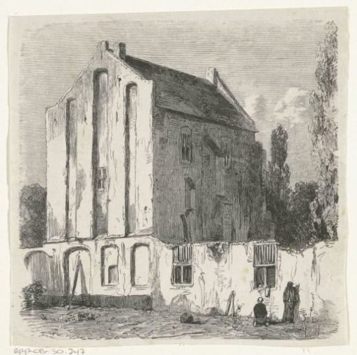 Building with two figures by a wall