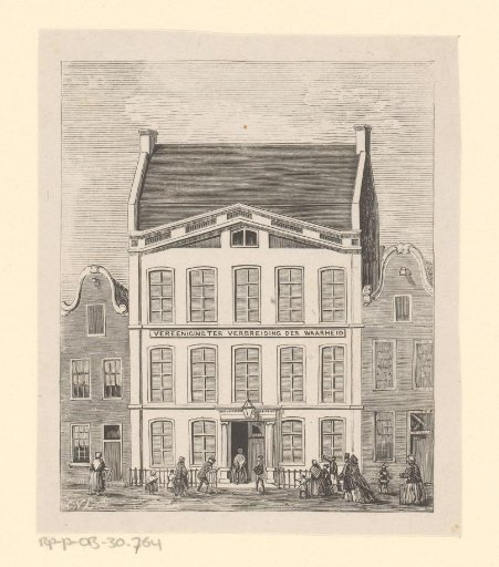 View of the building 'Vereeniging ter verbreiding der waarheid' in the Elandsstraat in Amsterdam