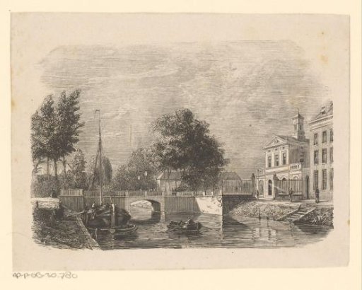 City view with a bridge and two ships