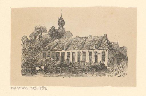 View of a house with figures
