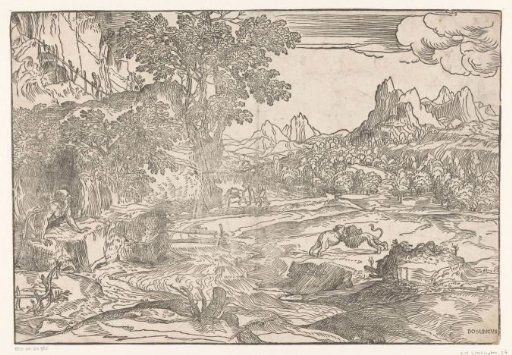 Landscape with Jerome and two lions