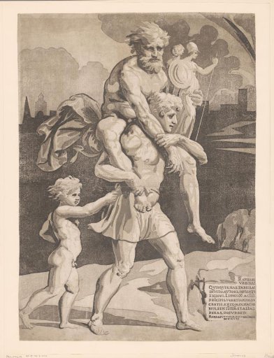 Aeneas flees with his family from Troy